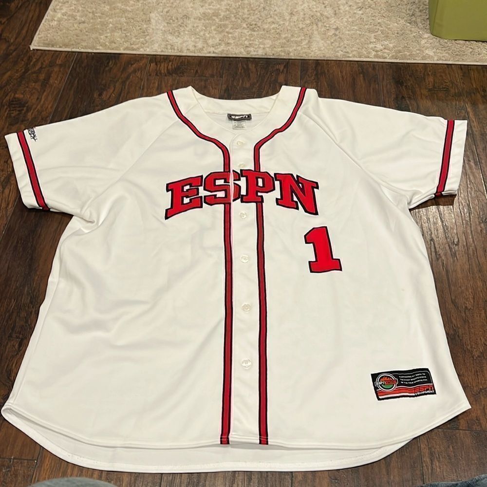 ESPN Baseball Tonight Button Front #1 Size‎ 2XL XXL MLB Heavy Jersey In EUC